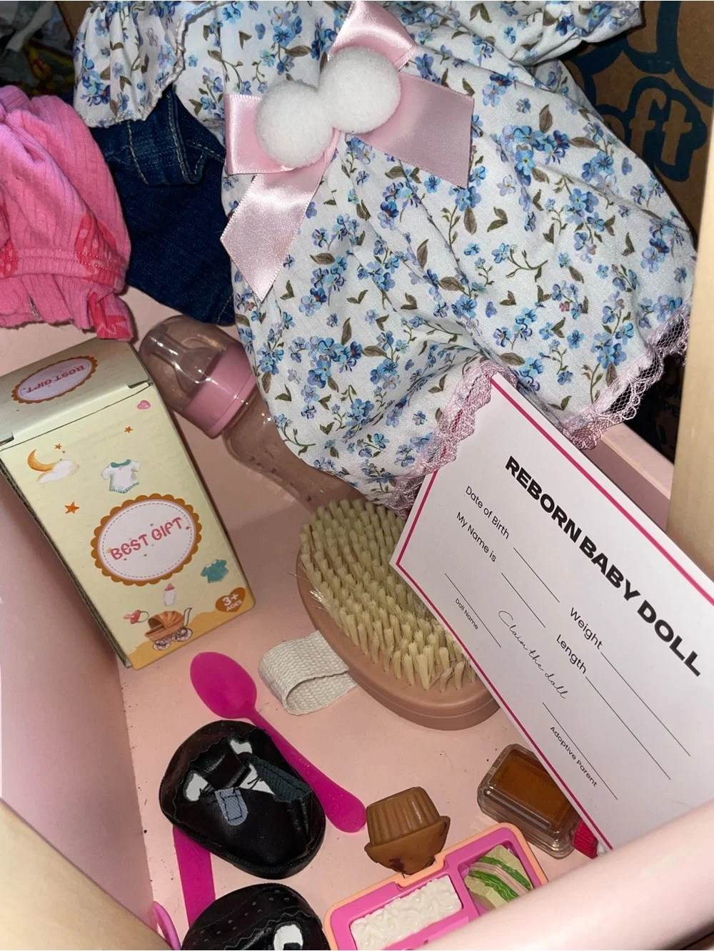 Reborn Sleeping Baby Doll in Pink and White Outfit
